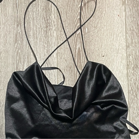 Dresses & Skirts - Black Satin Cowl Neck Dress Criss Cross Straps size 4